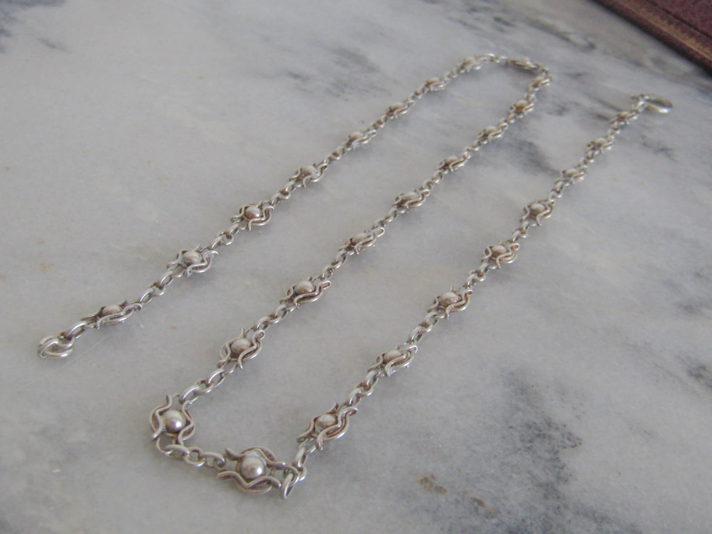 Antique French Silver Filigree Fancy Chain, Belle Epoque Half Guard Chain