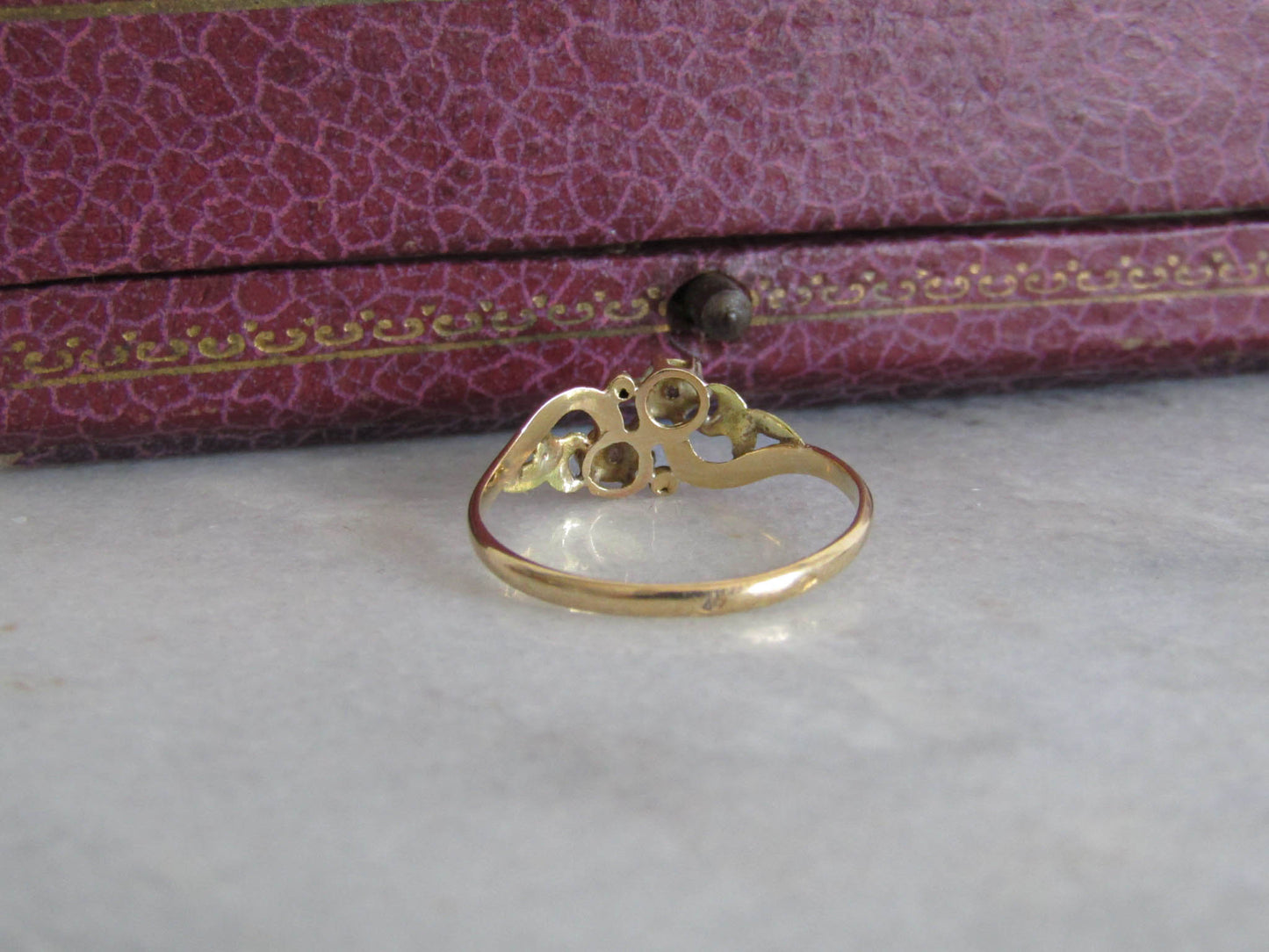 Antique 18k Toi et Moi Pearl Ring, Belle Epoque Art Nouveau Engagement Ring c. 1900