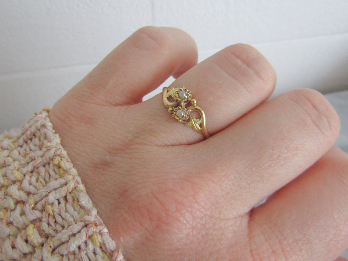 Antique 18k Toi et Moi Pearl Ring, Belle Epoque Art Nouveau Engagement Ring c. 1900