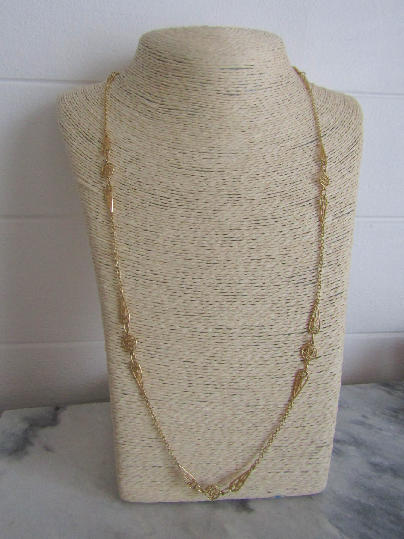 Antique French 18K Gold Filigree Heart Chain, Romantic Solid Gold Belle Epoque Necklace c. 1900