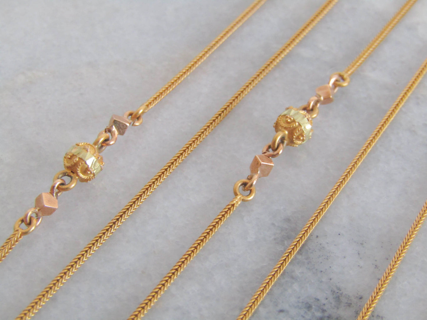 59" Antique 18k Napoleon III French Foxtail Long Guard Chain c. 1870