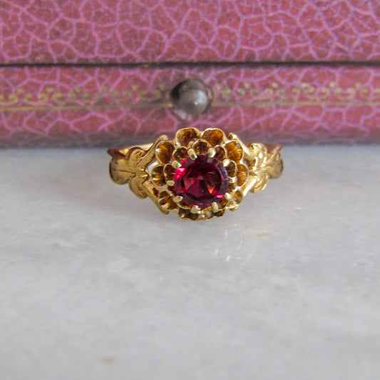 Antique 18K Garnet Ring with Buttercup Setting