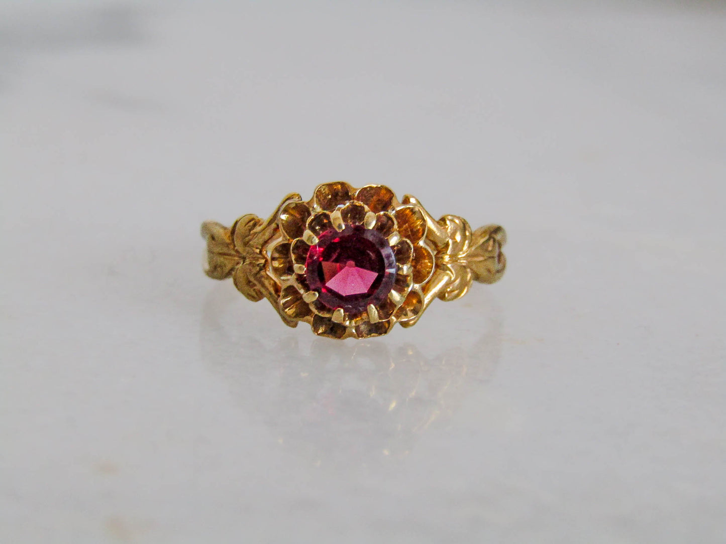 Antique 18K Garnet Ring with Buttercup Setting