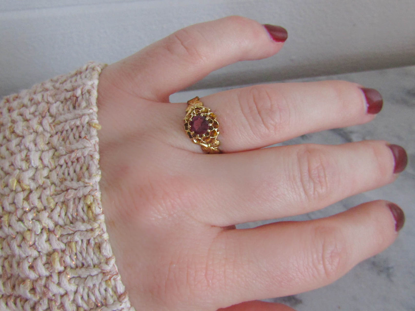 Antique 18K Garnet Ring with Buttercup Setting