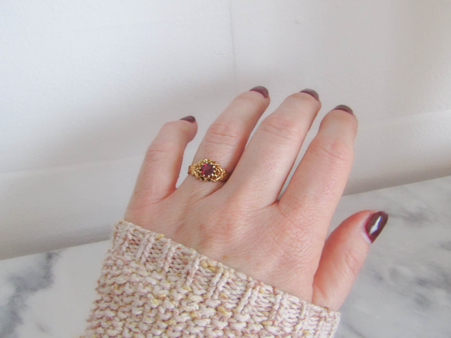 Antique 18K Garnet Ring with Buttercup Setting