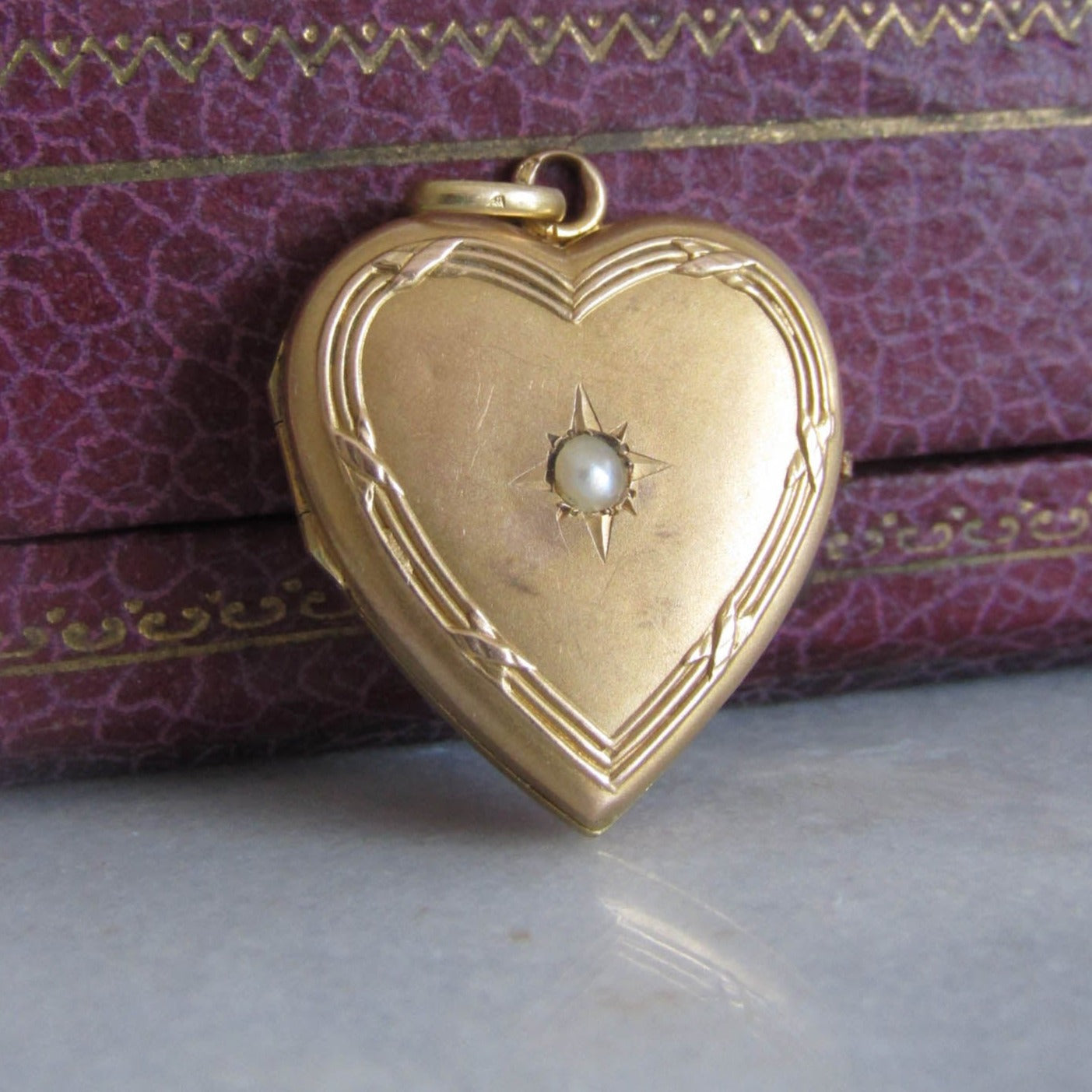 Antique 18k Seed Pearl Heart Locket, French Edwardian Romantic Pendant c. 1900