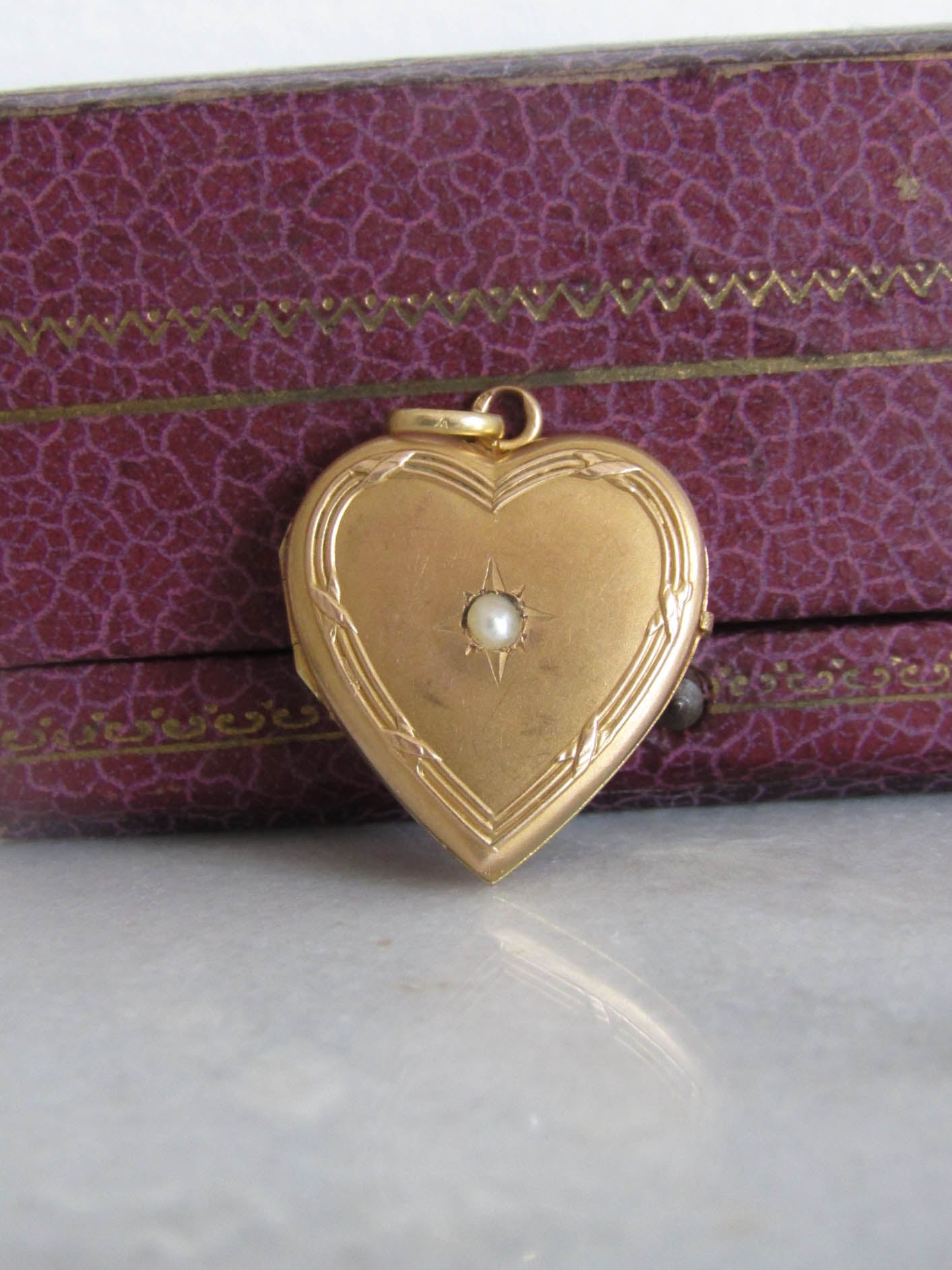 Antique 18k Seed Pearl Heart Locket, French Edwardian Romantic Pendant c. 1900