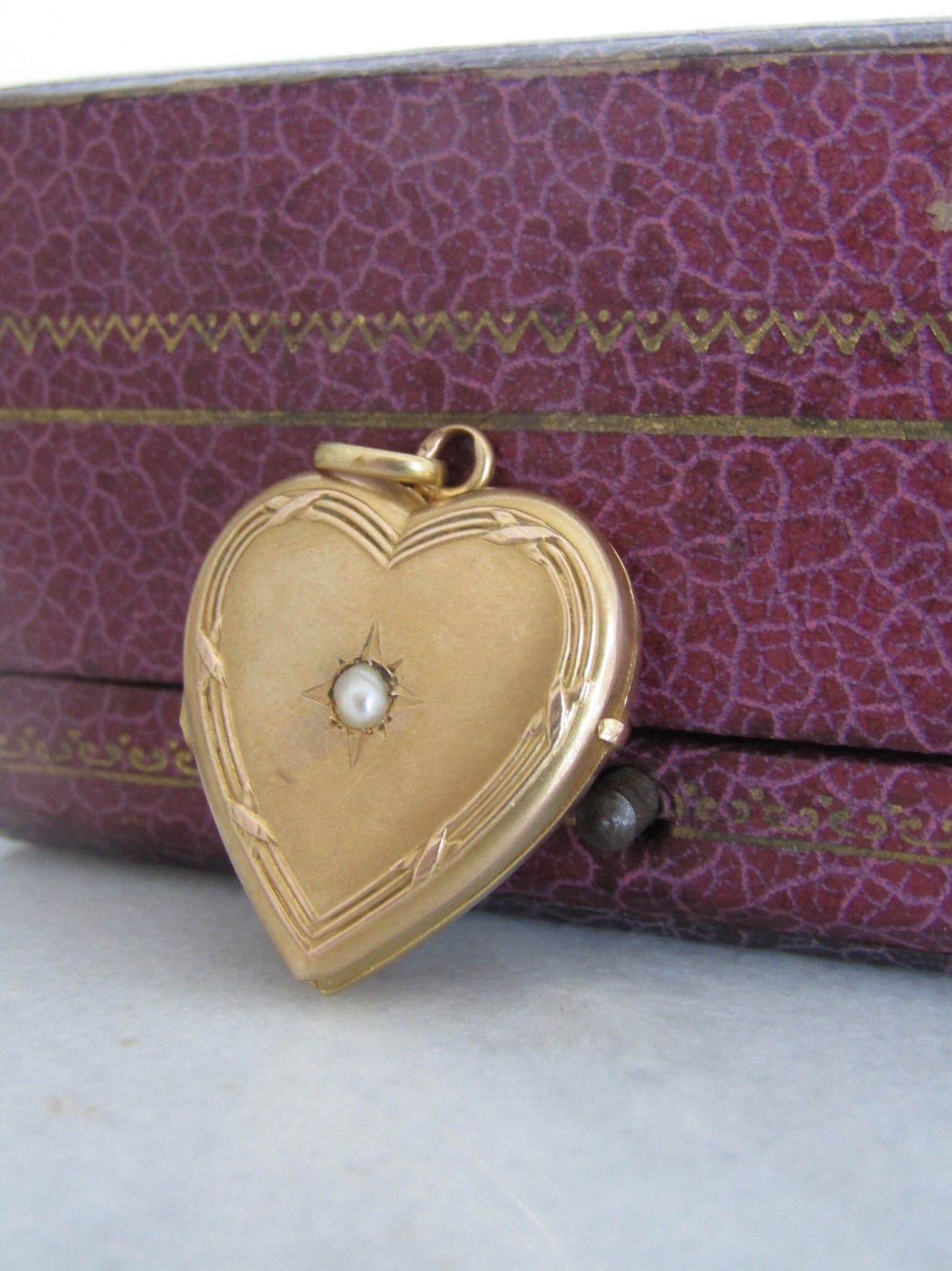 Antique 18k Seed Pearl Heart Locket, French Edwardian Romantic Pendant c. 1900