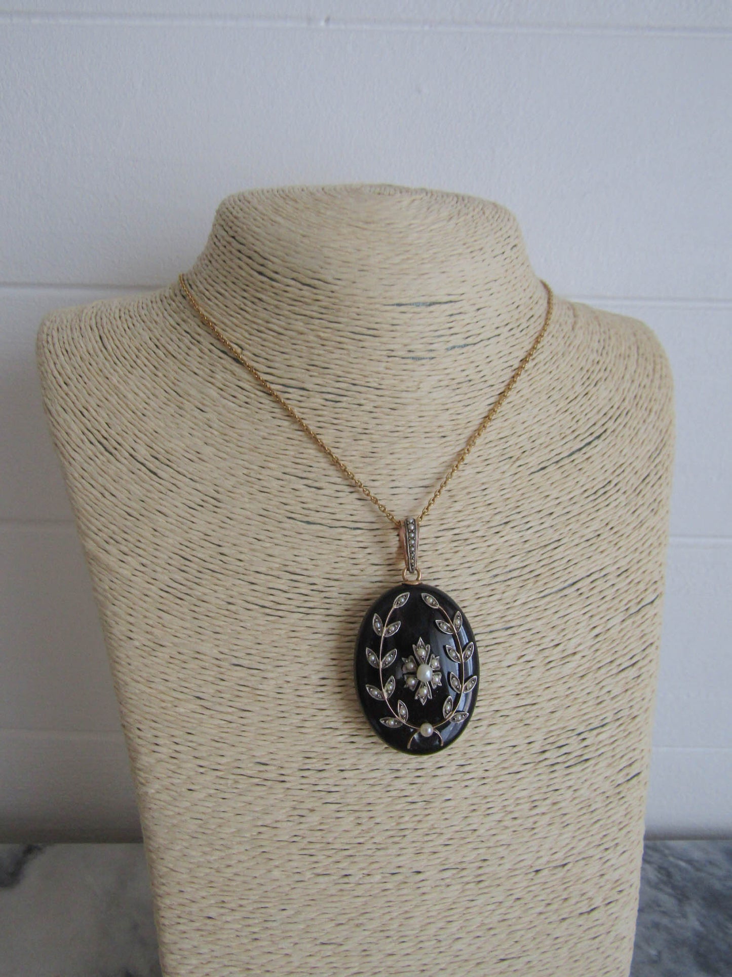 Antique 18k Onyx Seed Pearl Mourning Locket, French Victorian Locket c. 1880