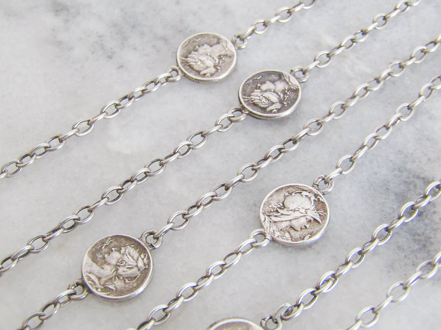 72" Silver Art Nouveau Long Guard Chain c. 1890, Antique French long Guard Chain EXTRA LONG