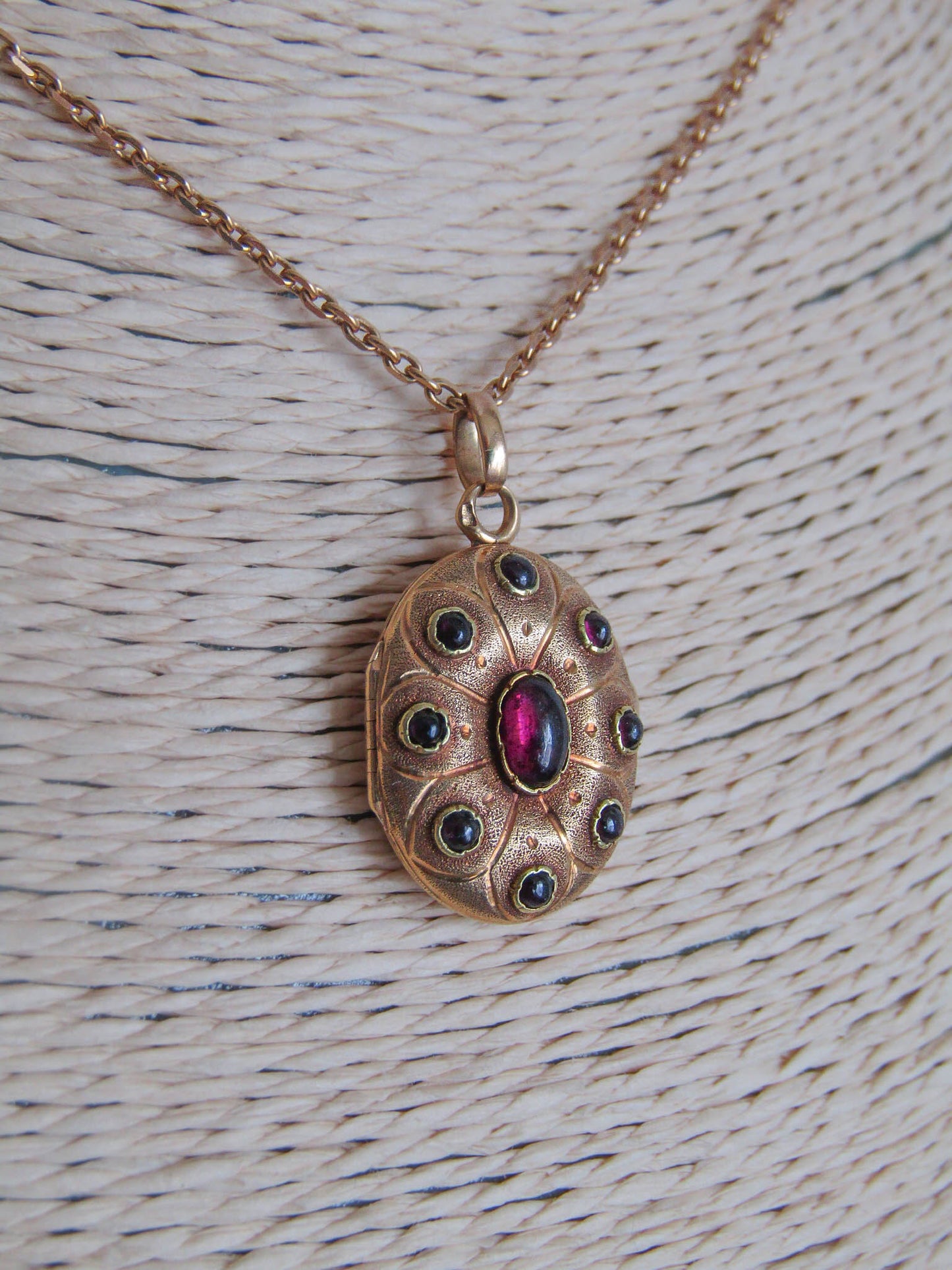 Antique Mid-Victorian French Cabochon Garnet Locket c. 1860