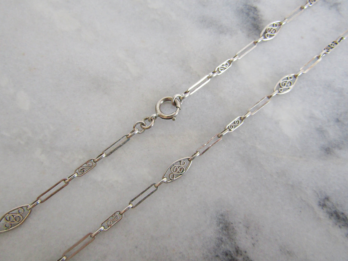 Antique Silver Long Guard Chain, Victorian Silver Filigree Chain c. 1900