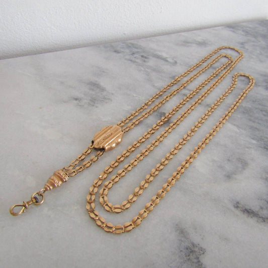 51" Georgian 18K Solid Gold Long Guard Chain, Antique French Long Articulated Chain c. 1830