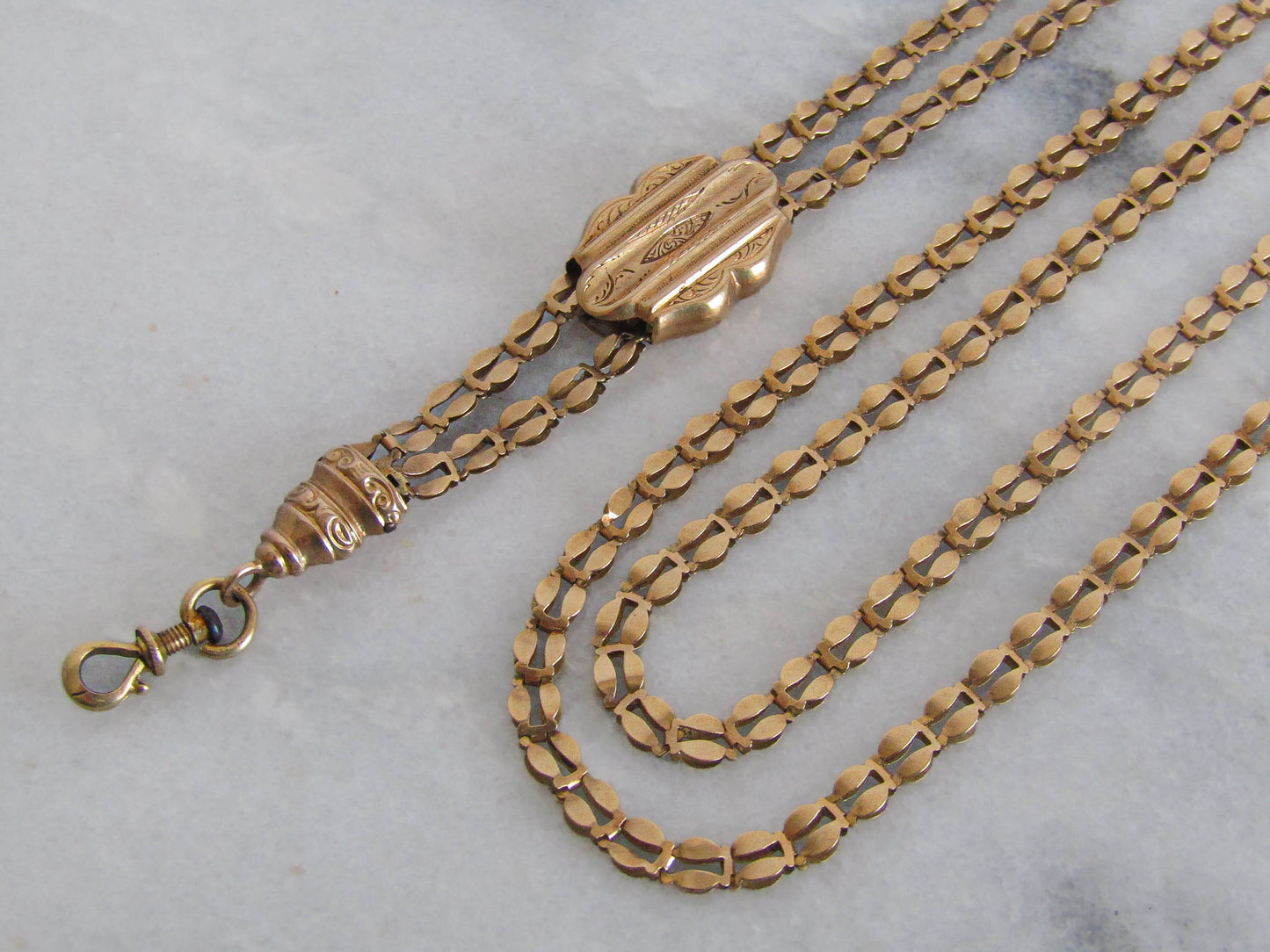 51" Georgian 18K Solid Gold Long Guard Chain, Antique French Long Articulated Chain c. 1830