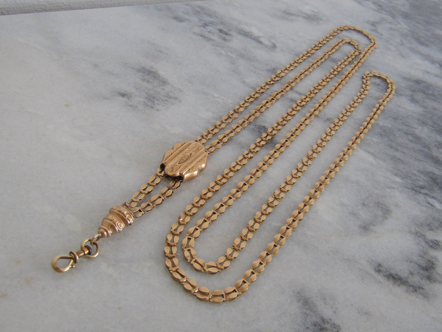 51" Georgian 18K Solid Gold Long Guard Chain, Antique French Long Articulated Chain c. 1830