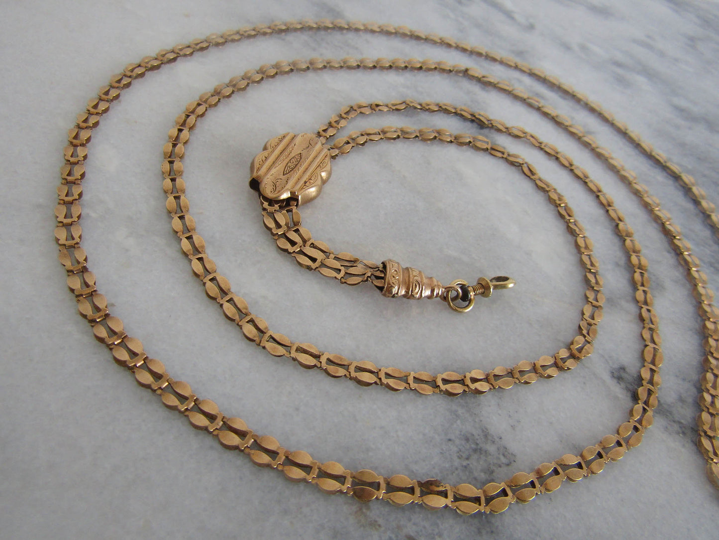 51" Georgian 18K Solid Gold Long Guard Chain, Antique French Long Articulated Chain c. 1830