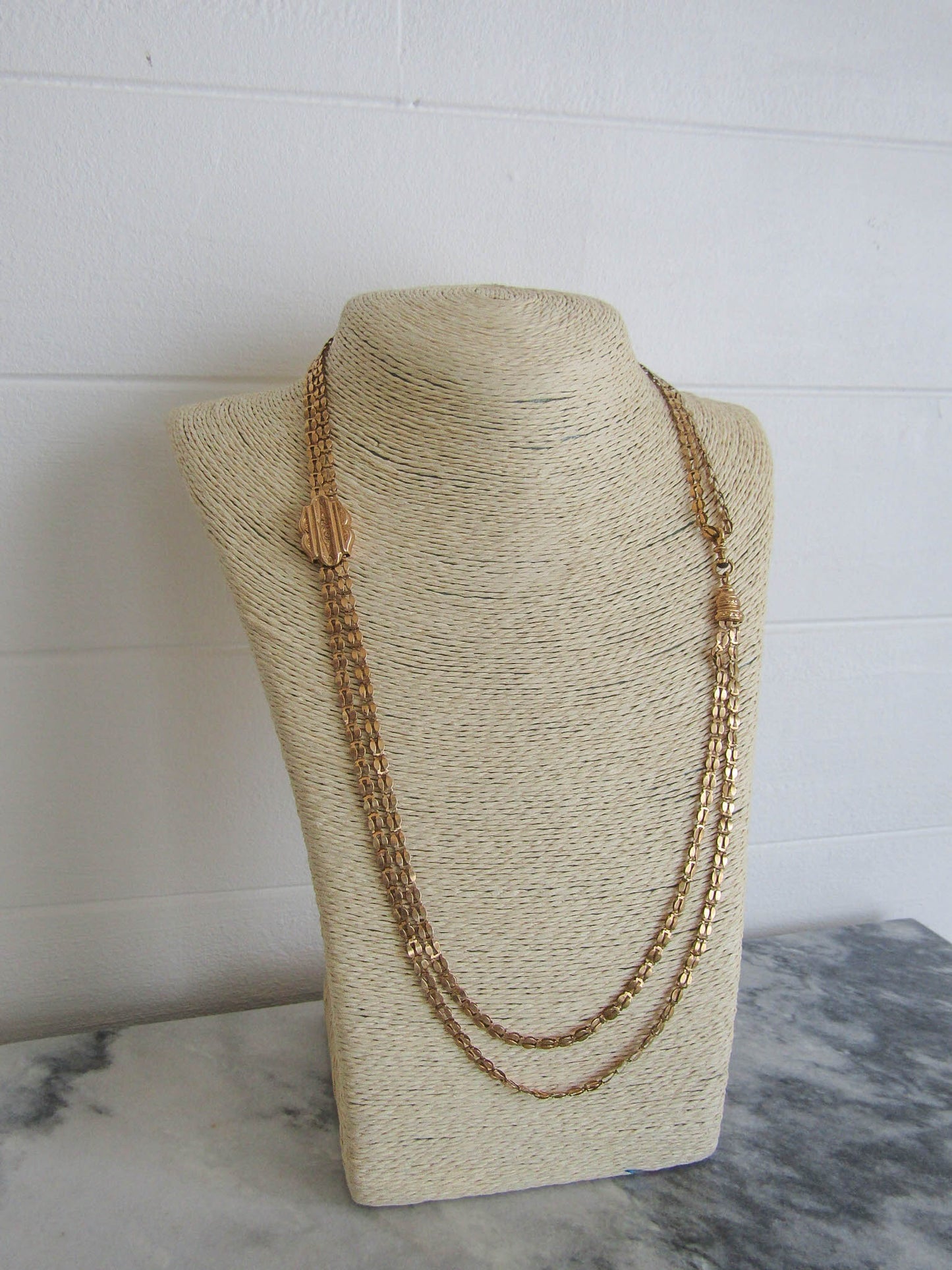 51" Georgian 18K Solid Gold Long Guard Chain, Antique French Long Articulated Chain c. 1830