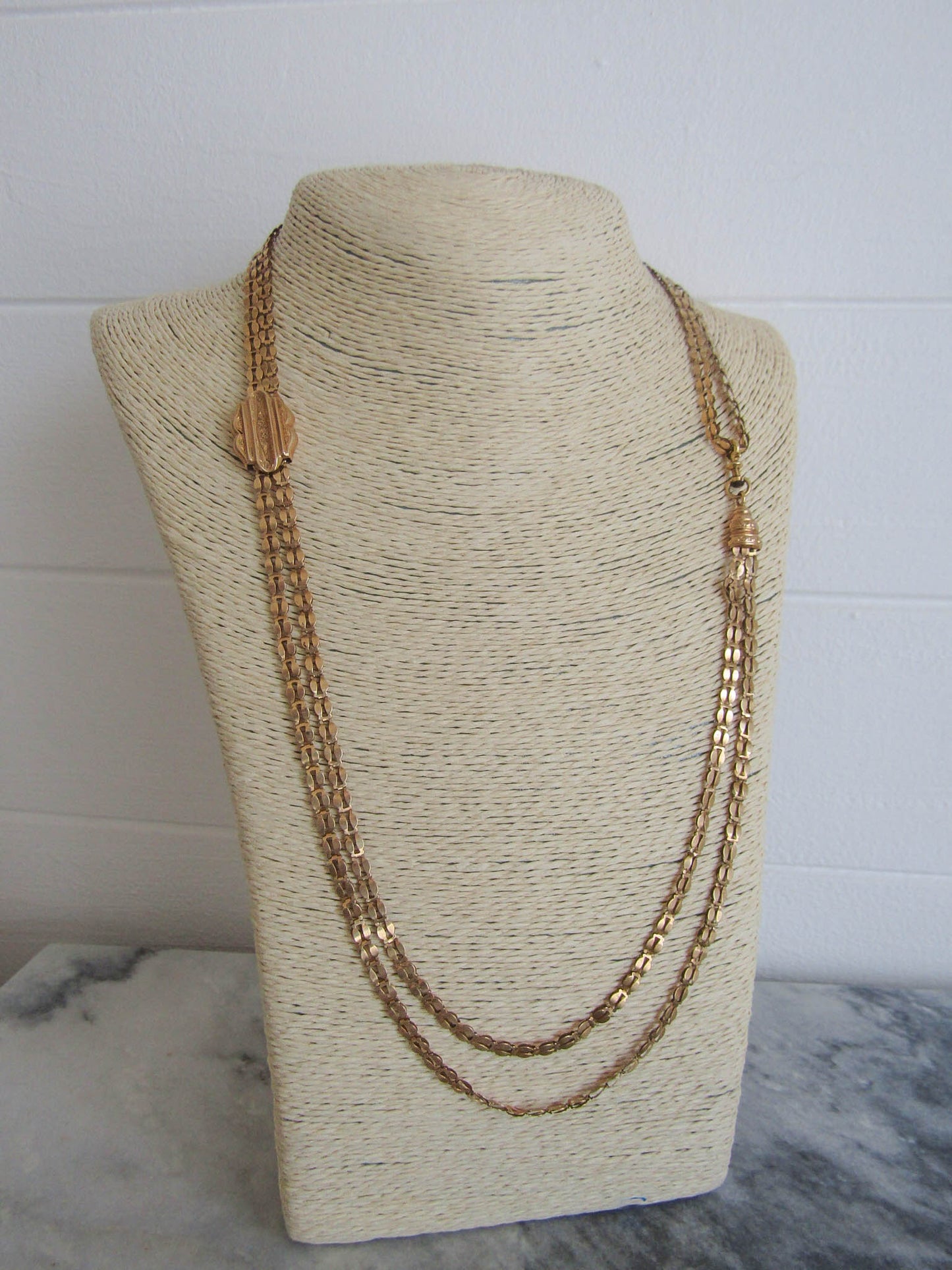 51" Georgian 18K Solid Gold Long Guard Chain, Antique French Long Articulated Chain c. 1830