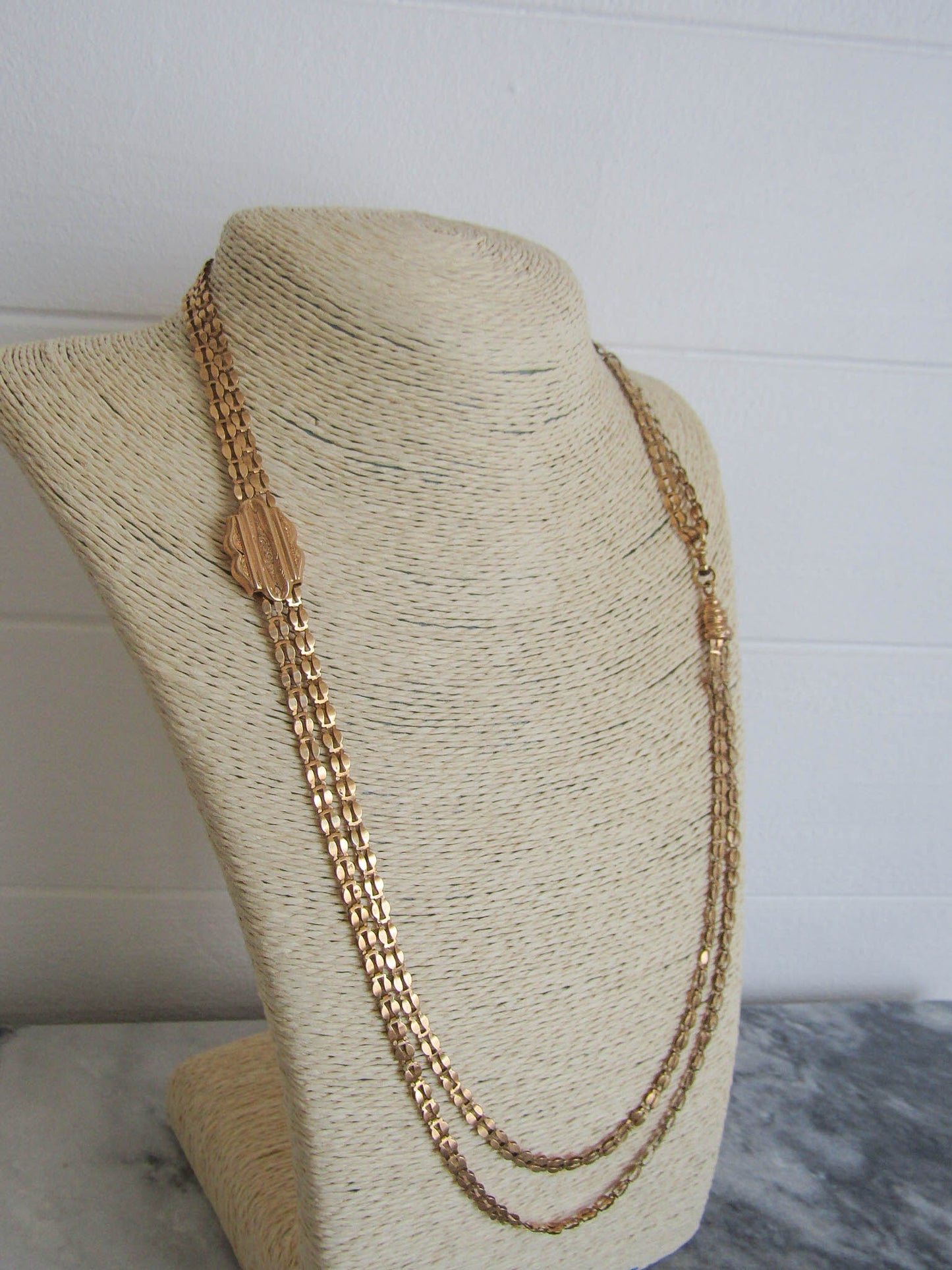 51" Georgian 18K Solid Gold Long Guard Chain, Antique French Long Articulated Chain c. 1830