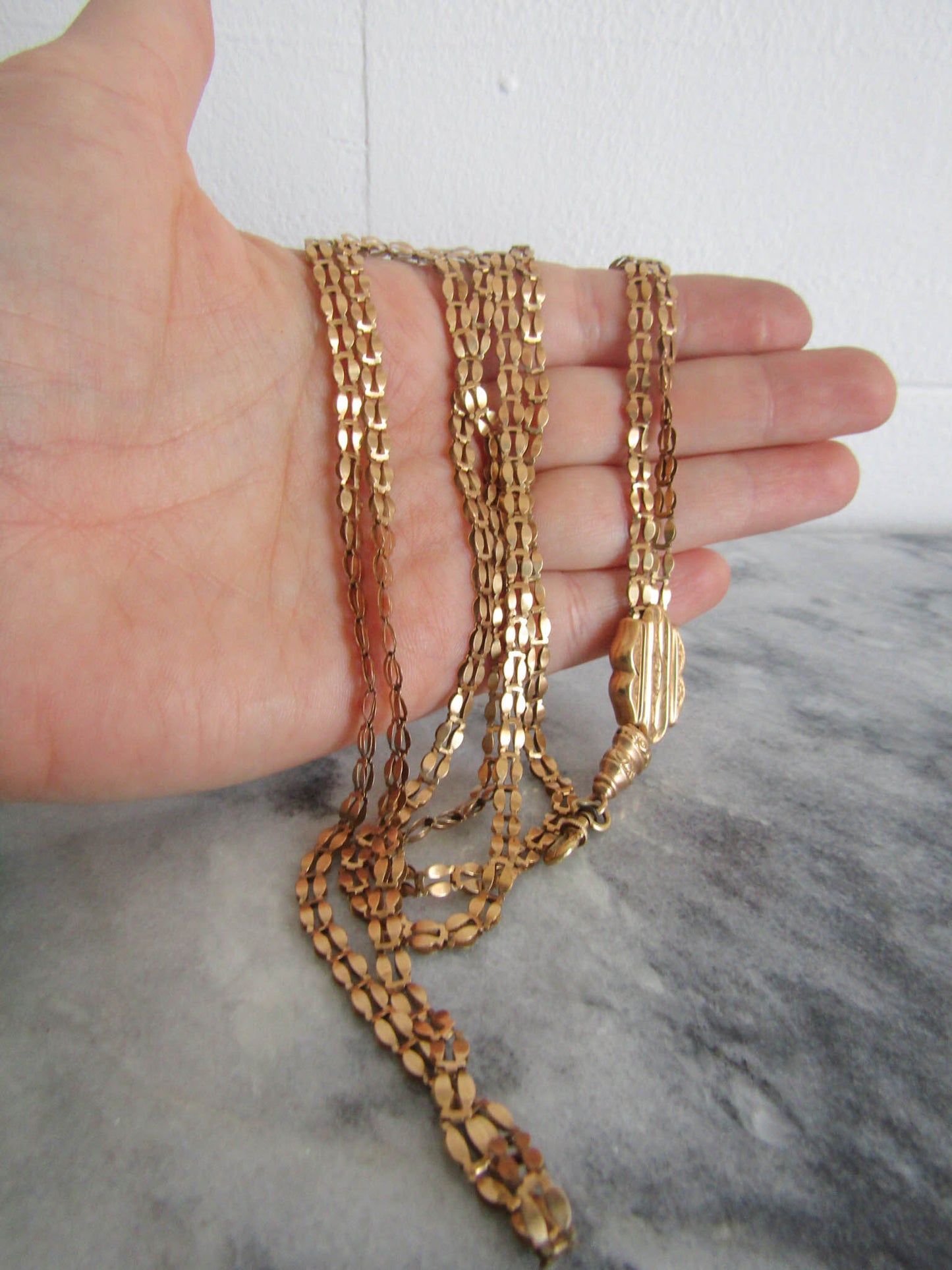 51" Georgian 18K Solid Gold Long Guard Chain, Antique French Long Articulated Chain c. 1830