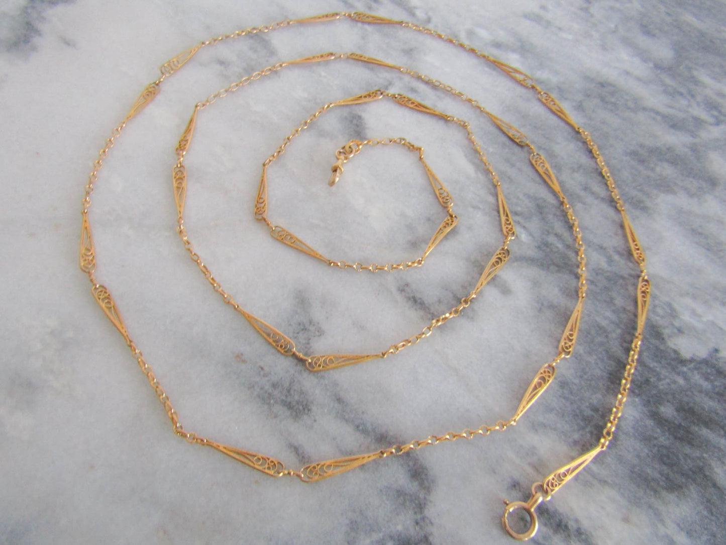 60" Antique Gold Filled Longuard Chain, Victorian Long Muff Gold Chain with Teardrop Links c. 1900