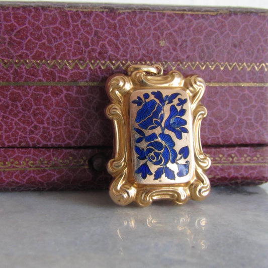 18k Georgian Vinaigrette Enameled Locket, Antique French Pendant c. 1830