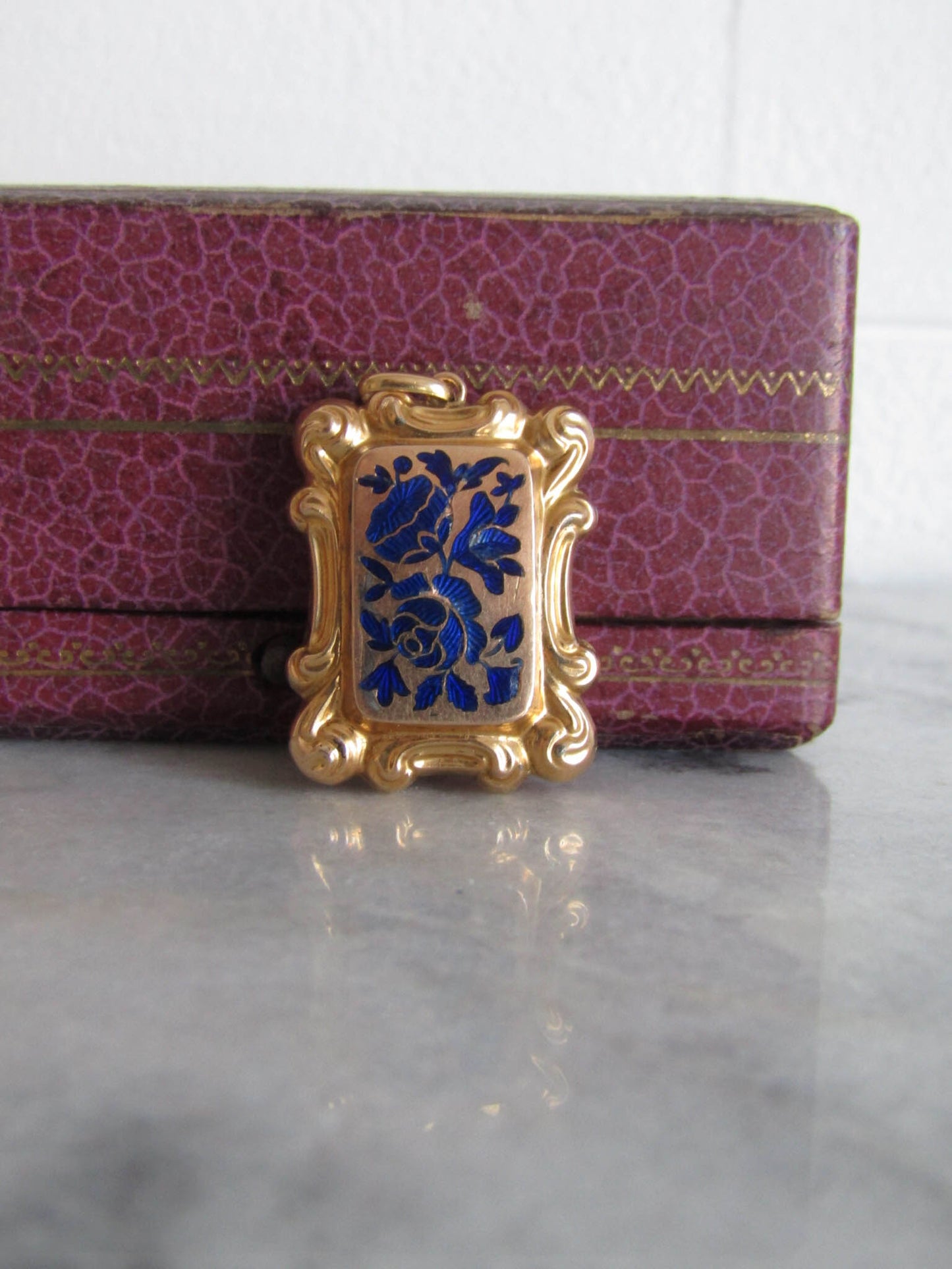 18k Georgian Vinaigrette Enameled Locket, Antique French Pendant c. 1830