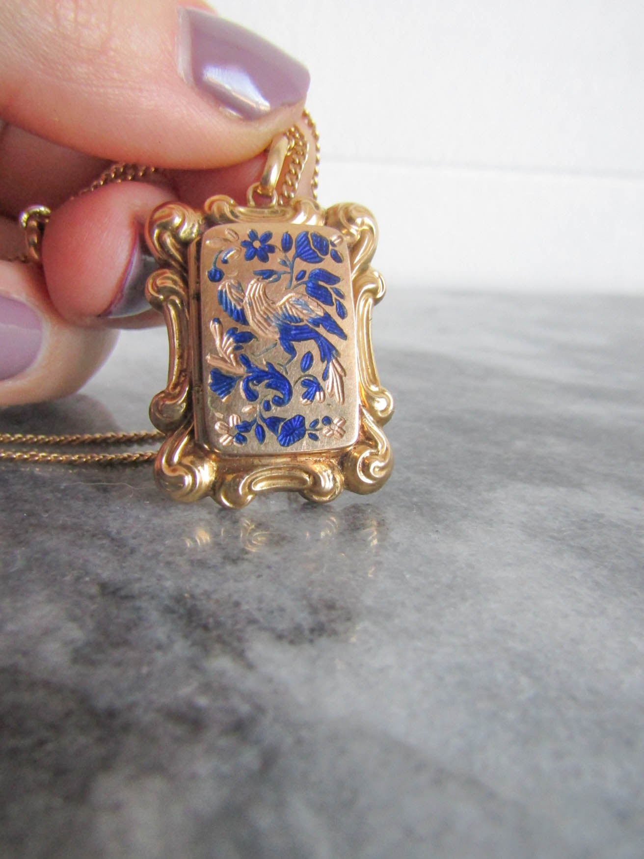 18k Georgian Vinaigrette Enameled Locket, Antique French Pendant c. 1830