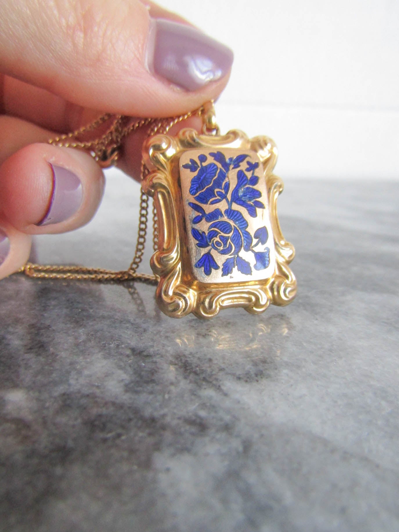 18k Georgian Vinaigrette Enameled Locket, Antique French Pendant c. 1830