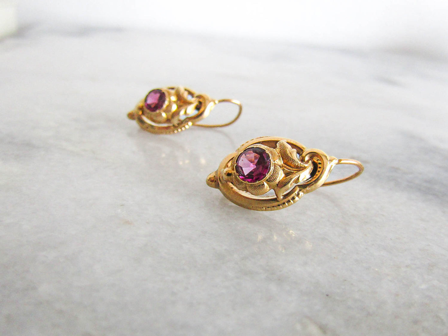 Antique 18K Gold Rhodolite Garnet Day/Night Napoleon III French 3 in 1 Earrings c. 1880