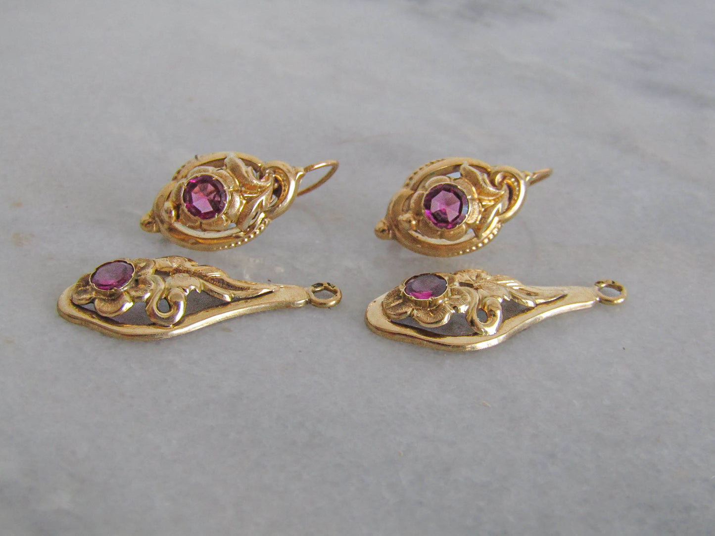 Antique 18K Gold Rhodolite Garnet Day/Night Napoleon III French 3 in 1 Earrings c. 1880