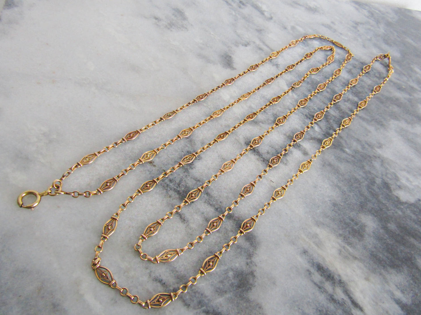 Extra Long 64" Antique French Victorian 18K Solid Gold Long Guard Chain, Antique French Belle Epoque Muff Chain c. 1880 (48 g)