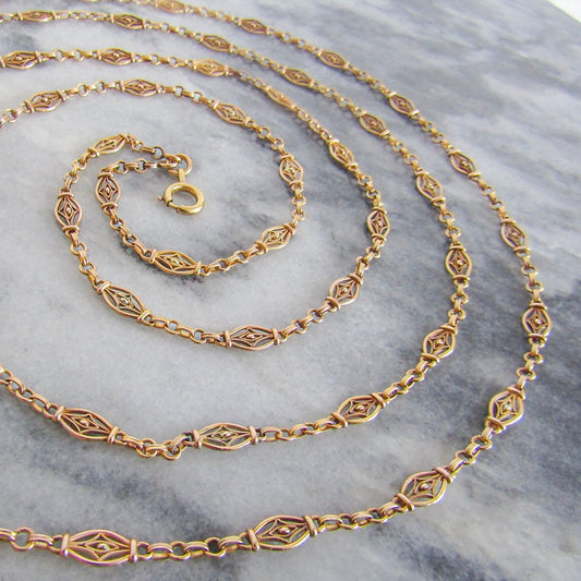 Extra Long 64" Antique French Victorian 18K Solid Gold Long Guard Chain, Antique French Belle Epoque Muff Chain c. 1880 (48 g)