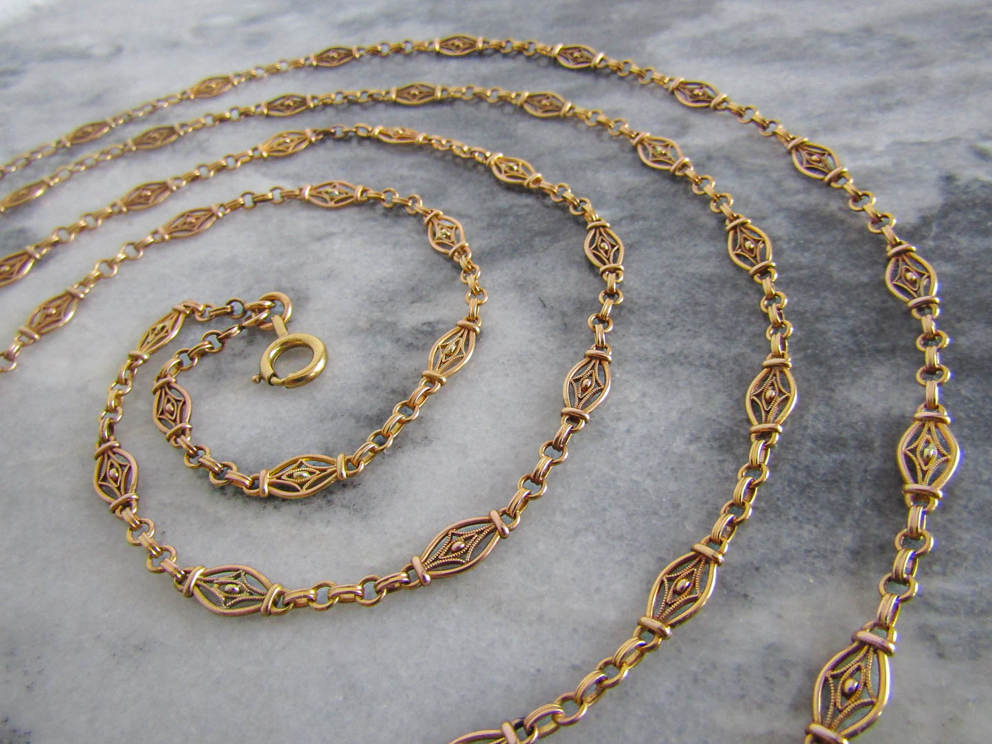 Extra Long 64" Antique French Victorian 18K Solid Gold Long Guard Chain, Antique French Belle Epoque Muff Chain c. 1880 (48 g)