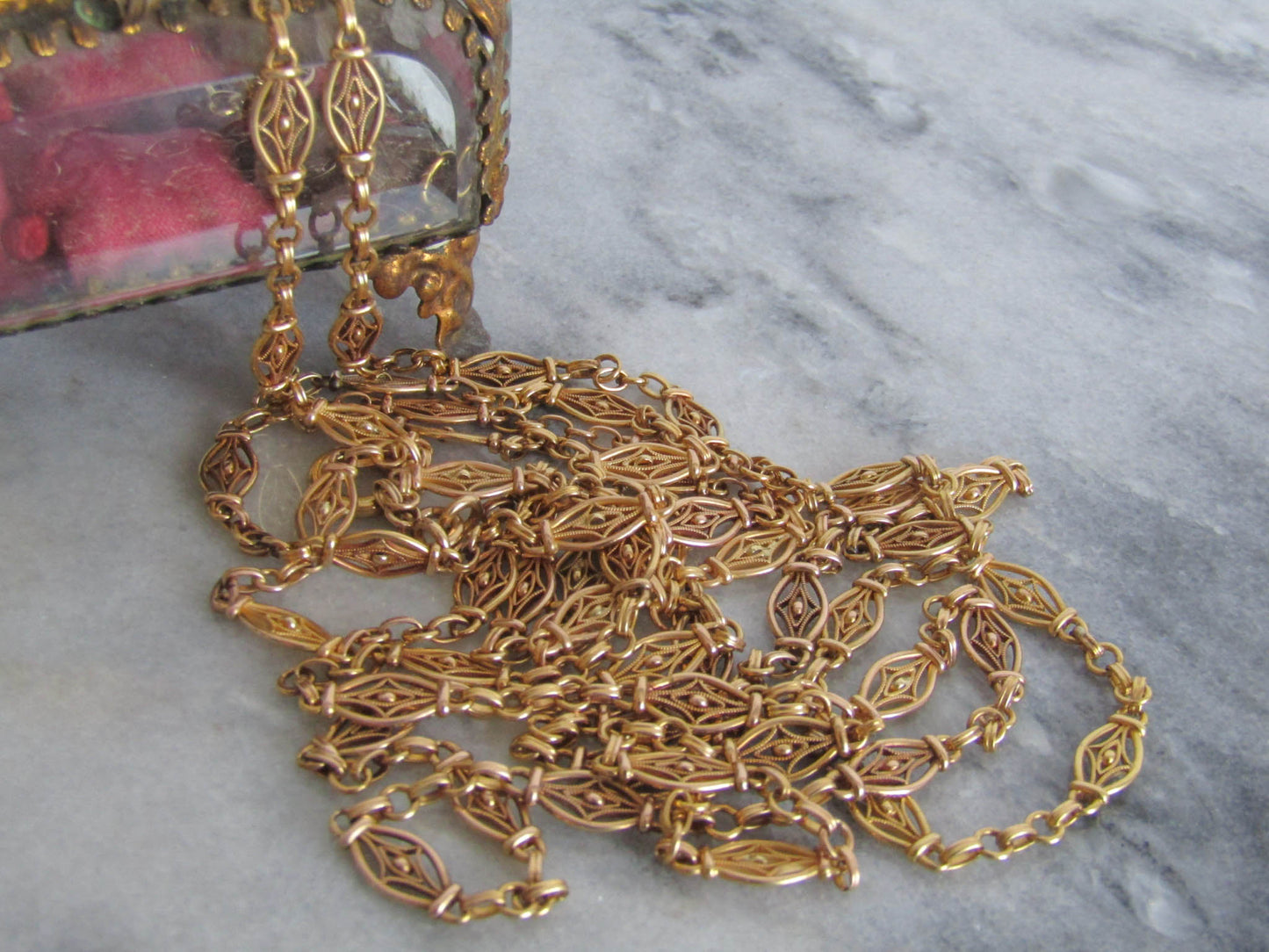 Extra Long 64" Antique French Victorian 18K Solid Gold Long Guard Chain, Antique French Belle Epoque Muff Chain c. 1880 (48 g)