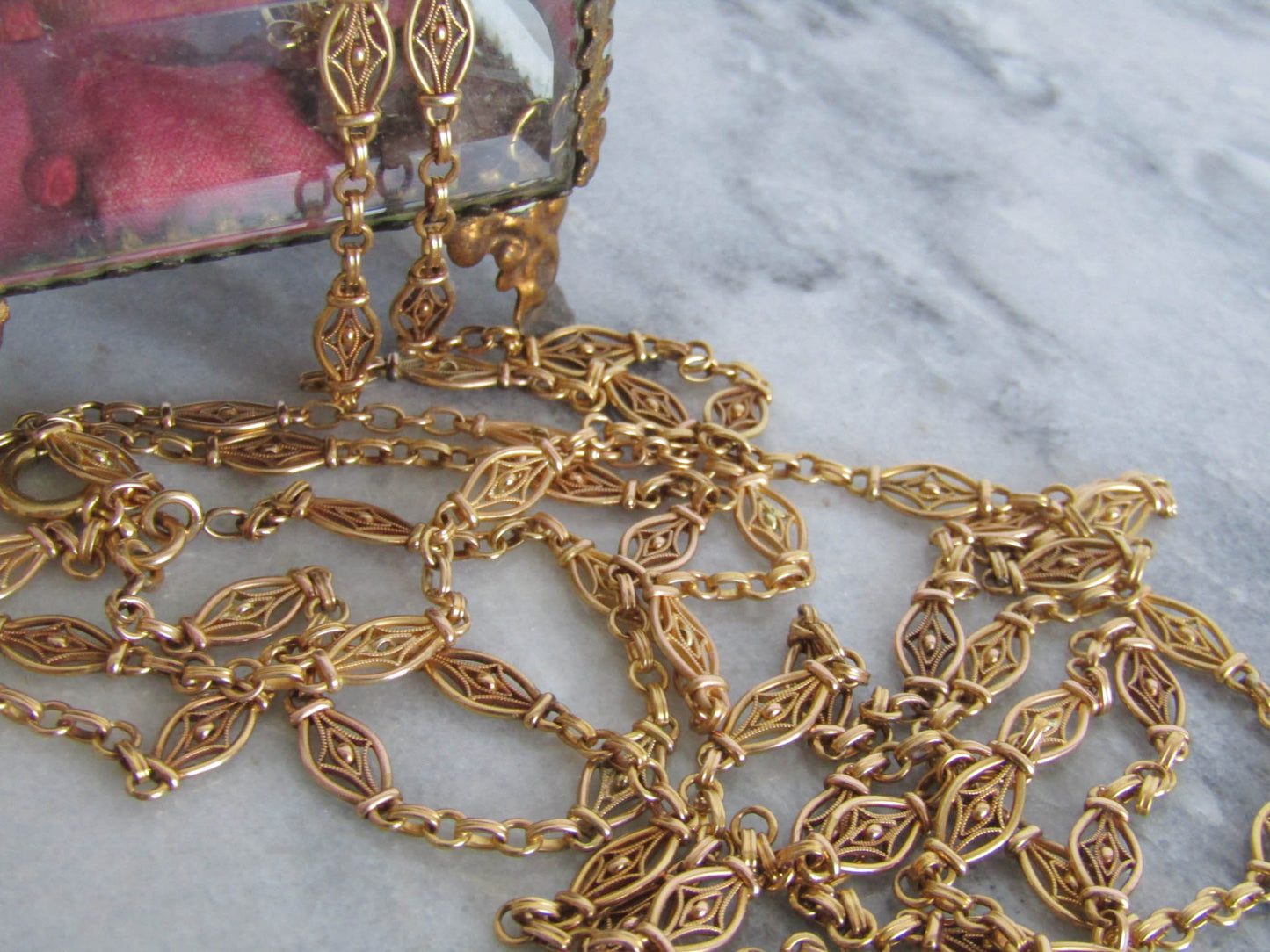 Extra Long 64" Antique French Victorian 18K Solid Gold Long Guard Chain, Antique French Belle Epoque Muff Chain c. 1880 (48 g)