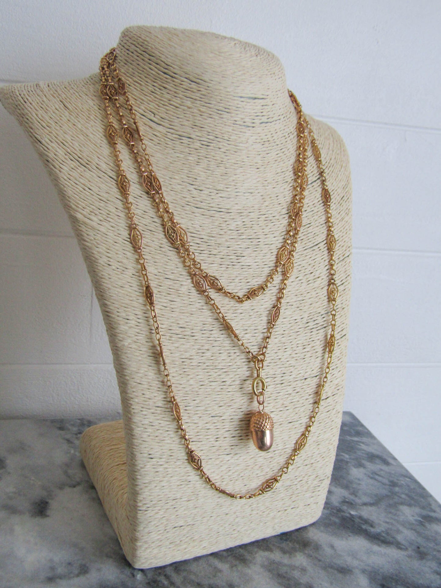 Extra Long 64" Antique French Victorian 18K Solid Gold Long Guard Chain, Antique French Belle Epoque Muff Chain c. 1880 (48 g)