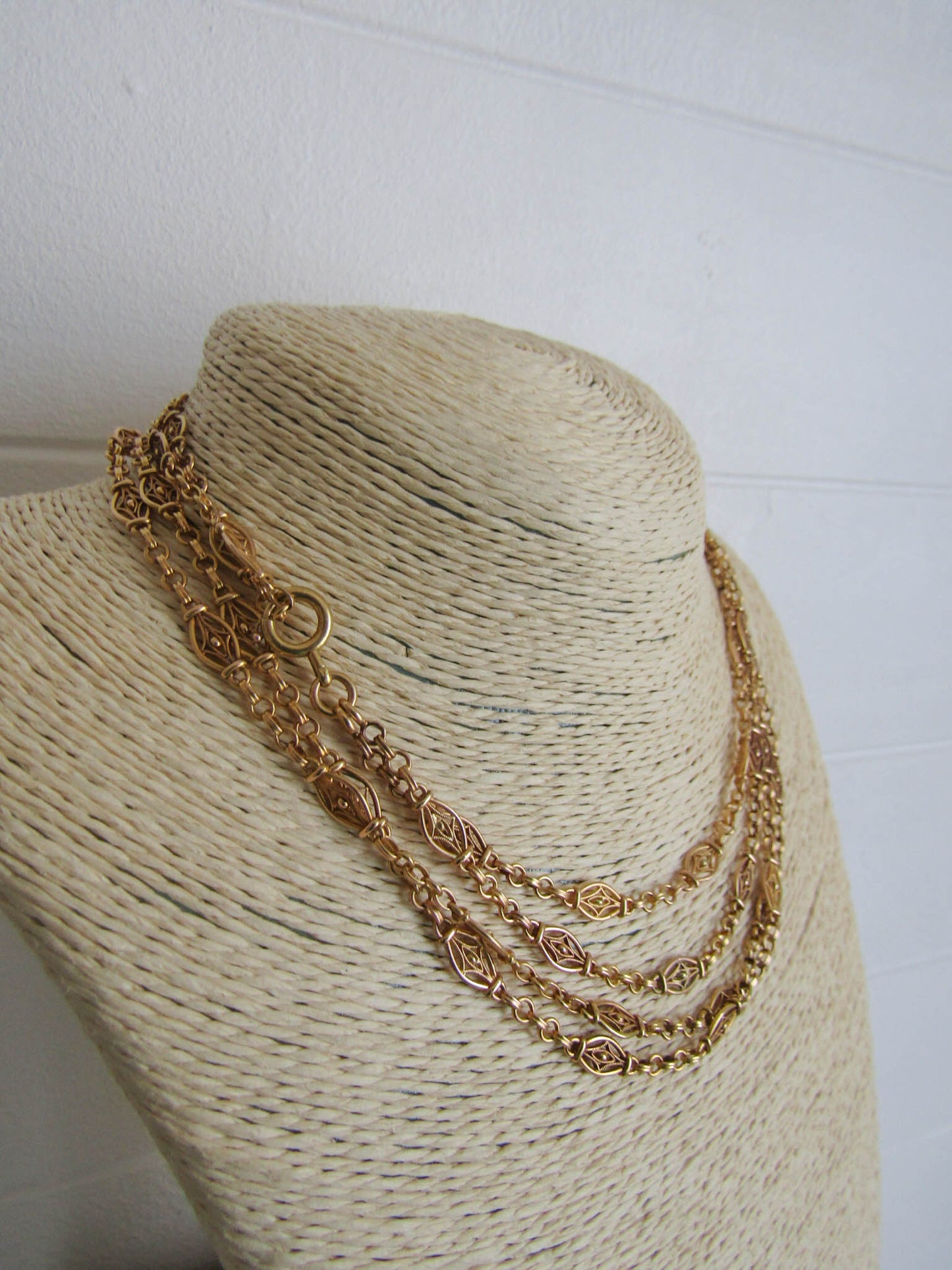 Extra Long 64" Antique French Victorian 18K Solid Gold Long Guard Chain, Antique French Belle Epoque Muff Chain c. 1880 (48 g)