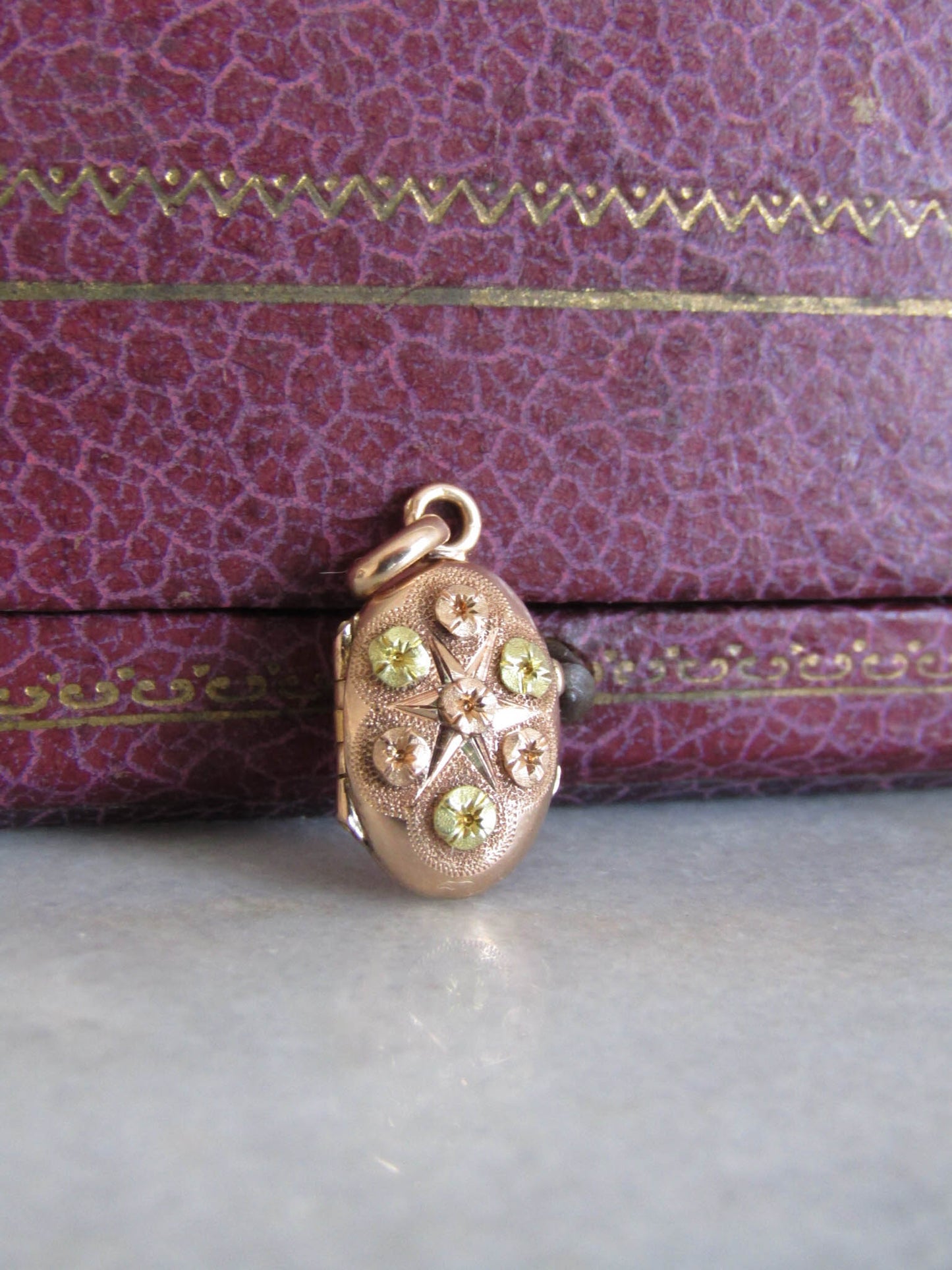 Small 18k Solid Gold Locket Pendant Charm with Hinged Glass partition