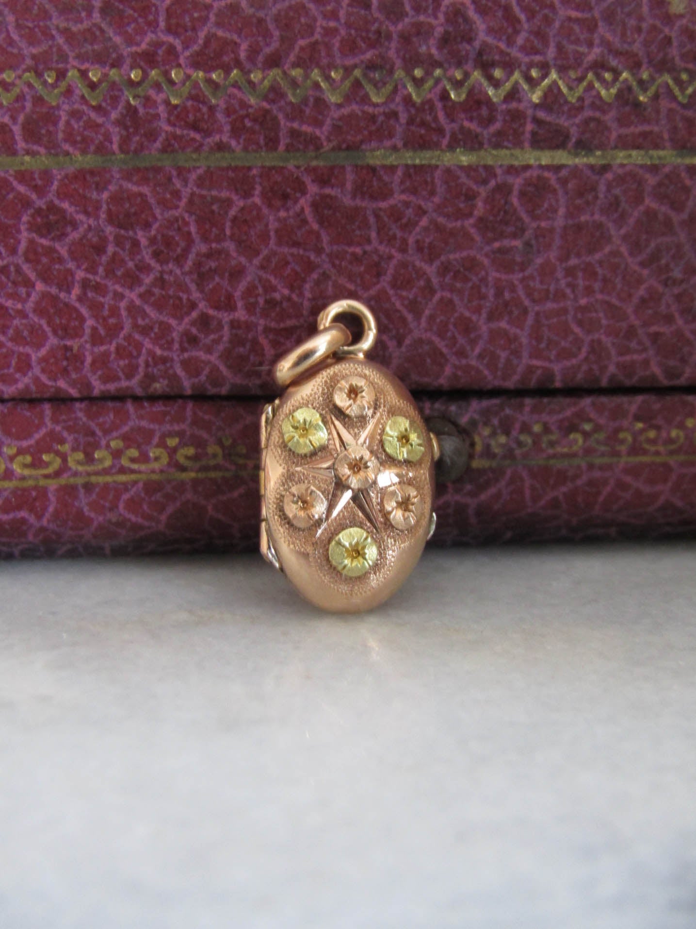 Small 18k Solid Gold Locket Pendant Charm with Hinged Glass partition