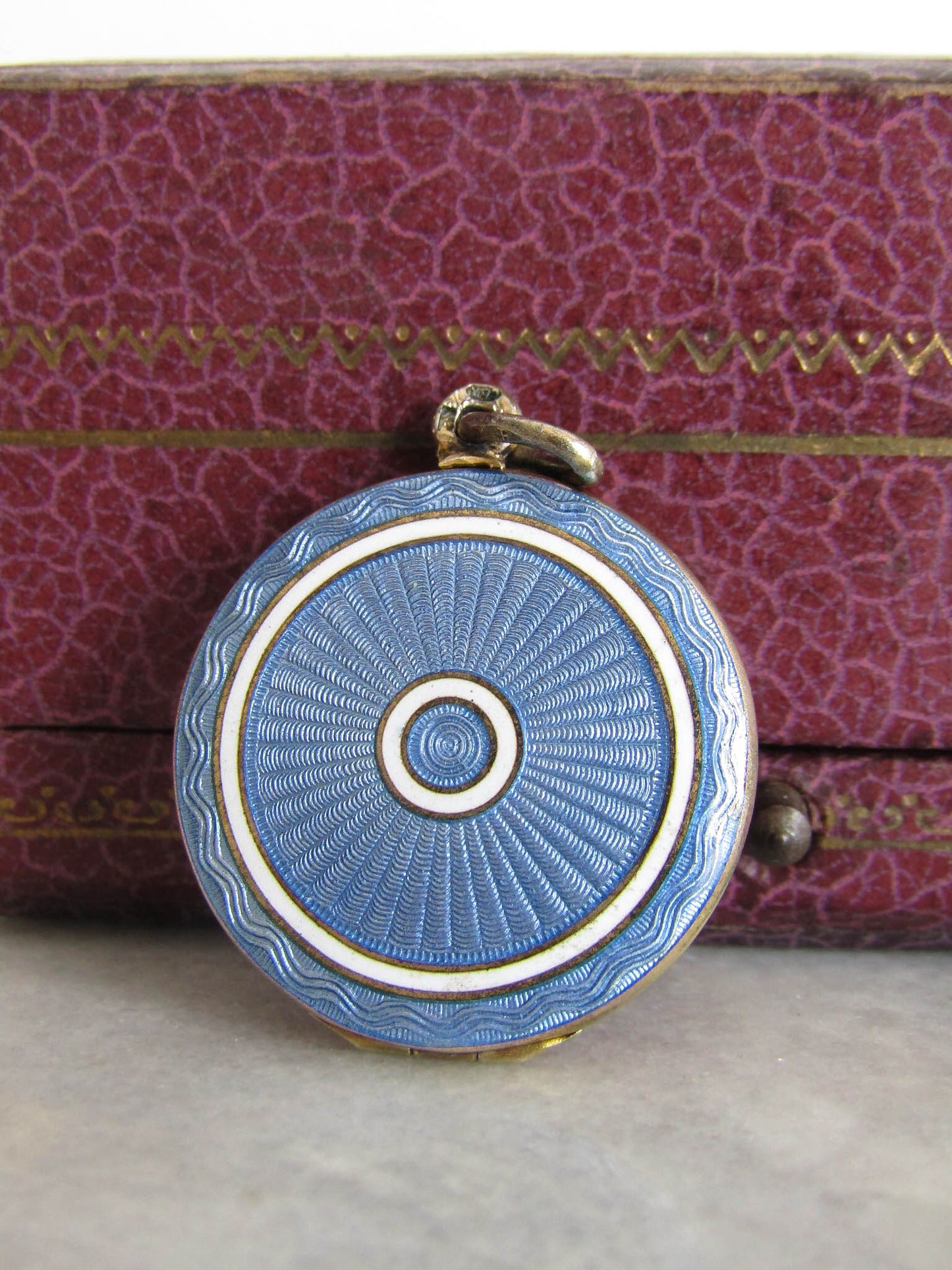 Art Deco Guilloche Royal Blue Enamel Locket, Vermeil Locket c. 1920