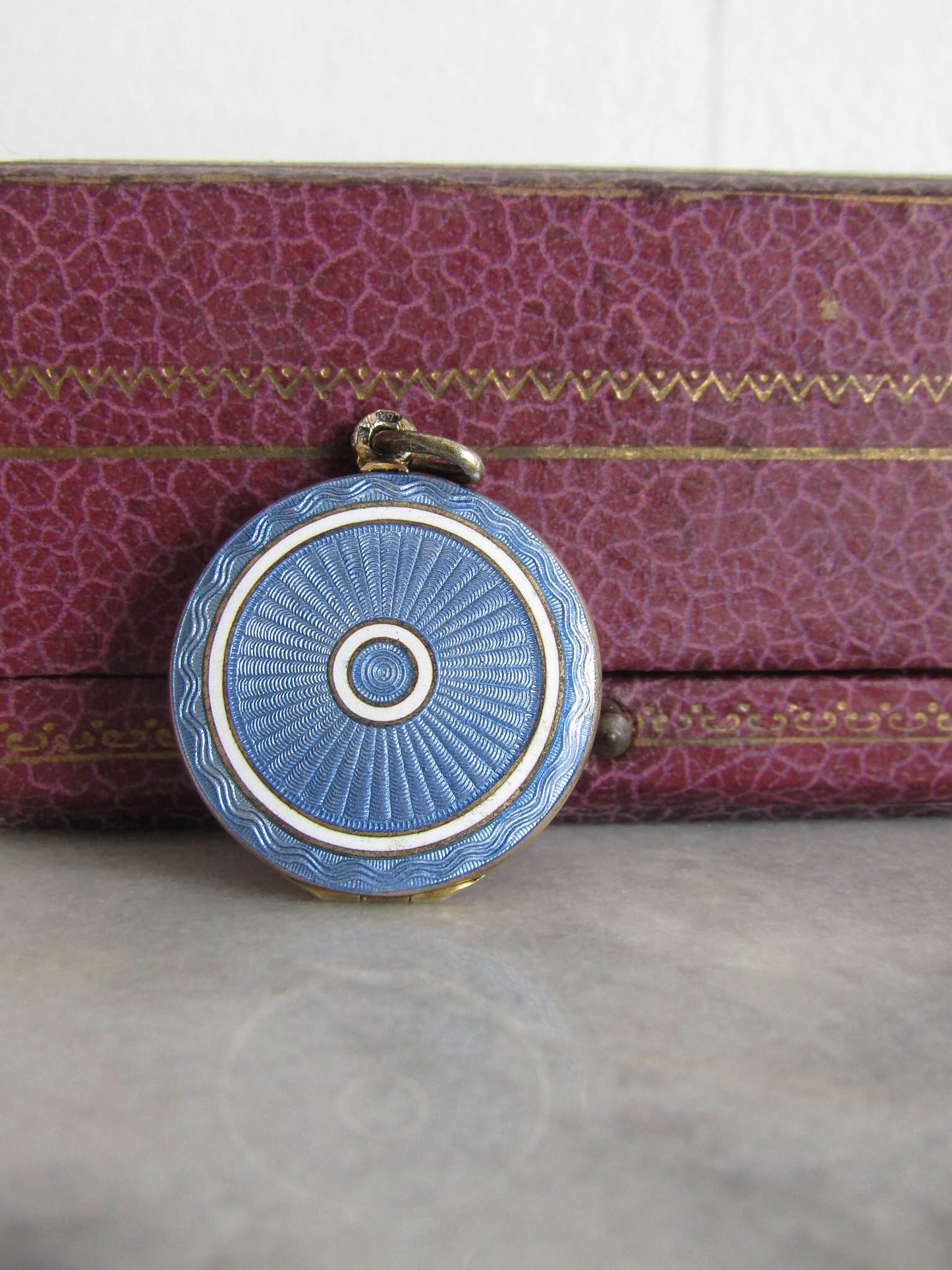 Art Deco Guilloche Royal Blue Enamel Locket, Vermeil Locket c. 1920