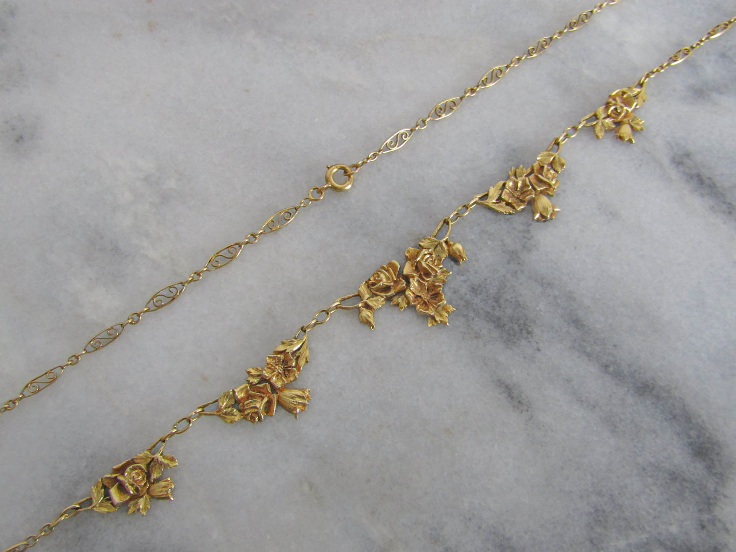 Antique 18K Solid Gold French Floral Drapery Necklace c. 1900