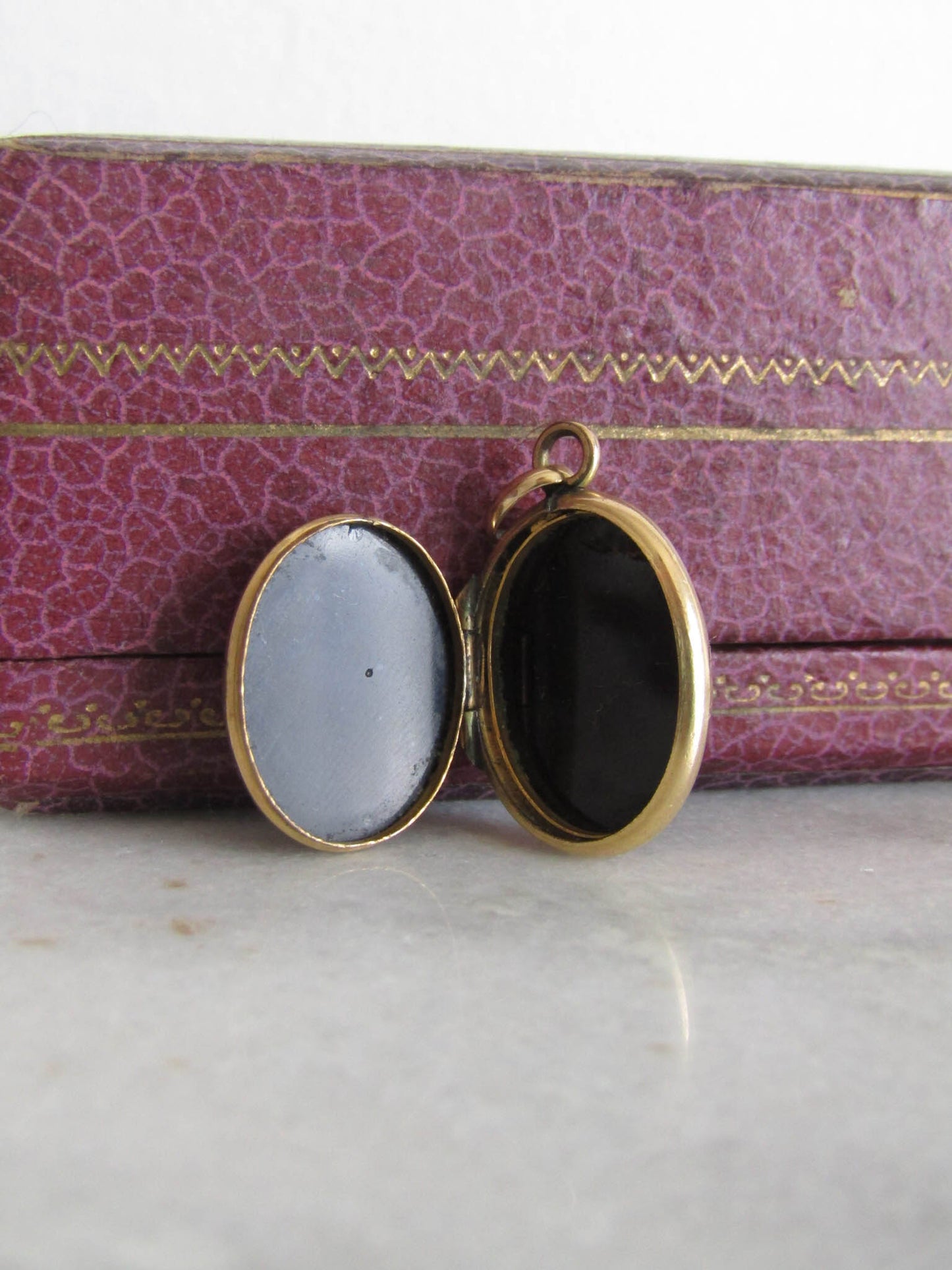 Antique Gold Filled Onyx Oval Locket with Shield