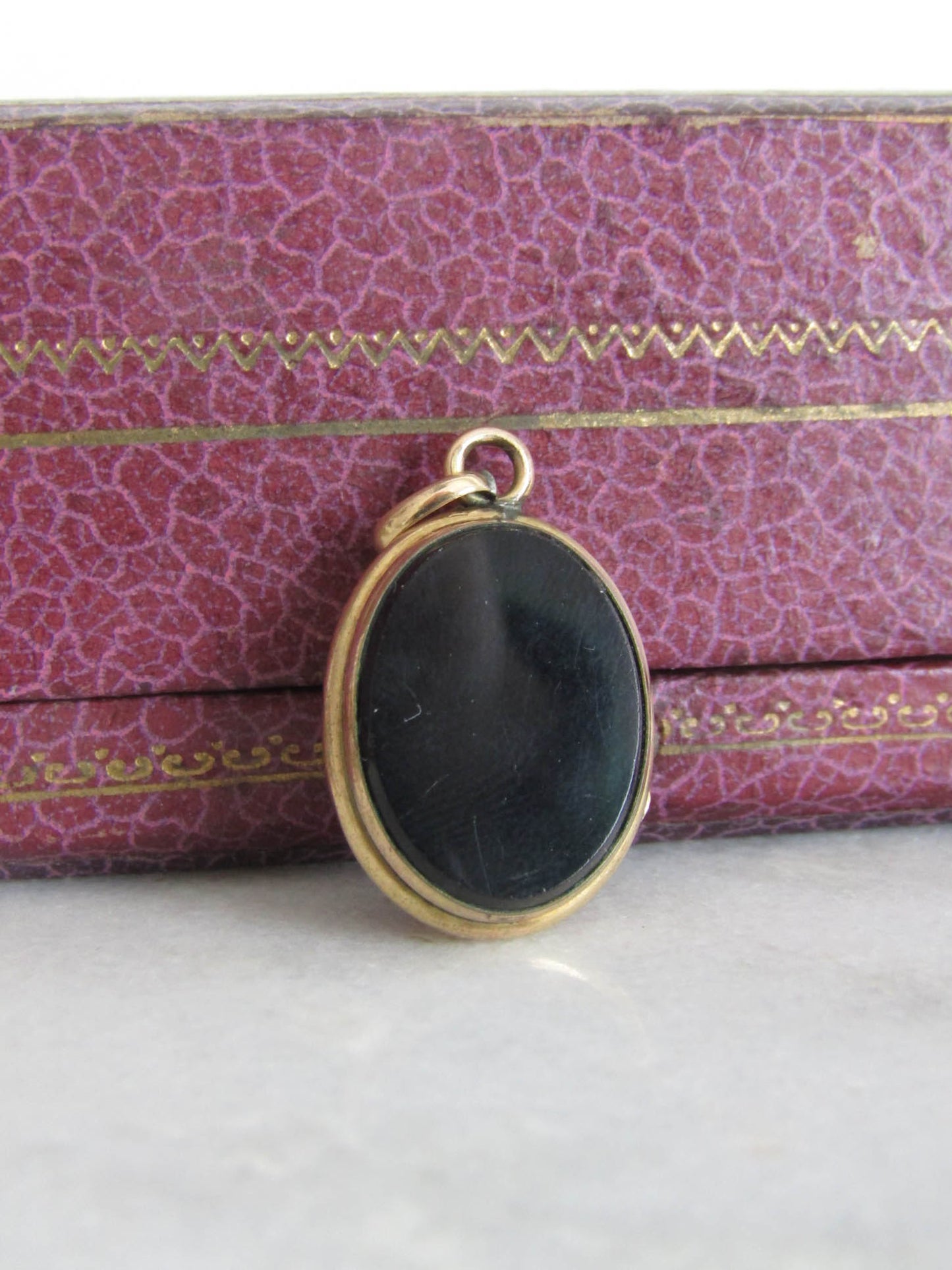 Antique Gold Filled Onyx Oval Locket with Shield