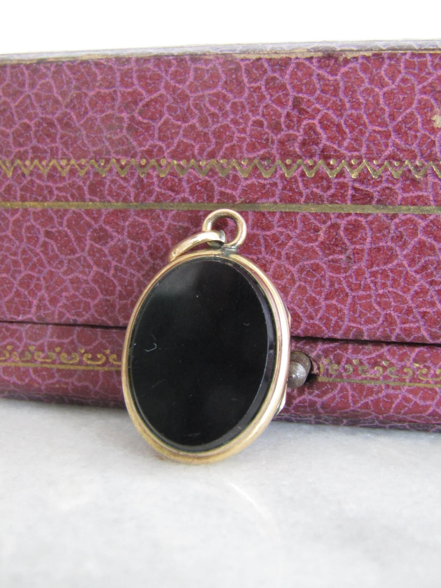 Antique Gold Filled Onyx Oval Locket with Shield