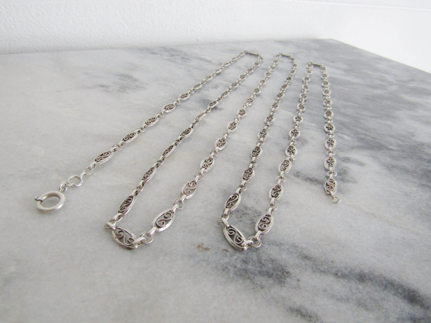 Antique Silver Filigree Long Guard chain