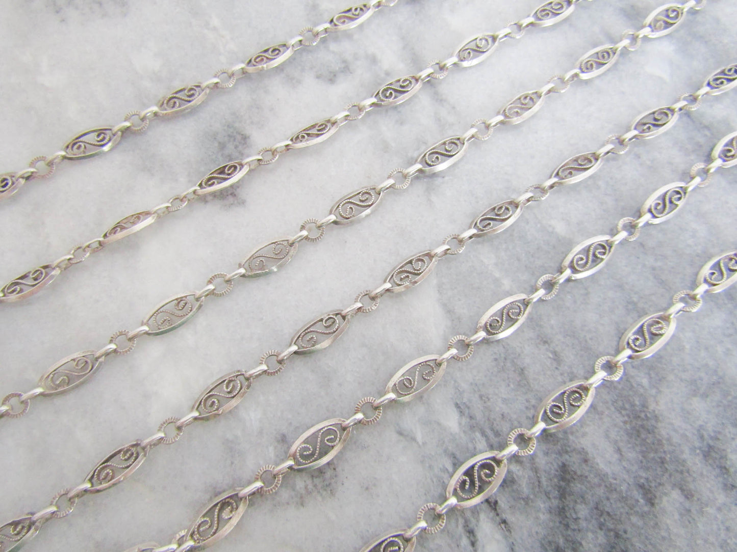 Antique Silver Filigree Long Guard chain