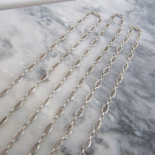 Antique Silver Filigree Long Guard chain