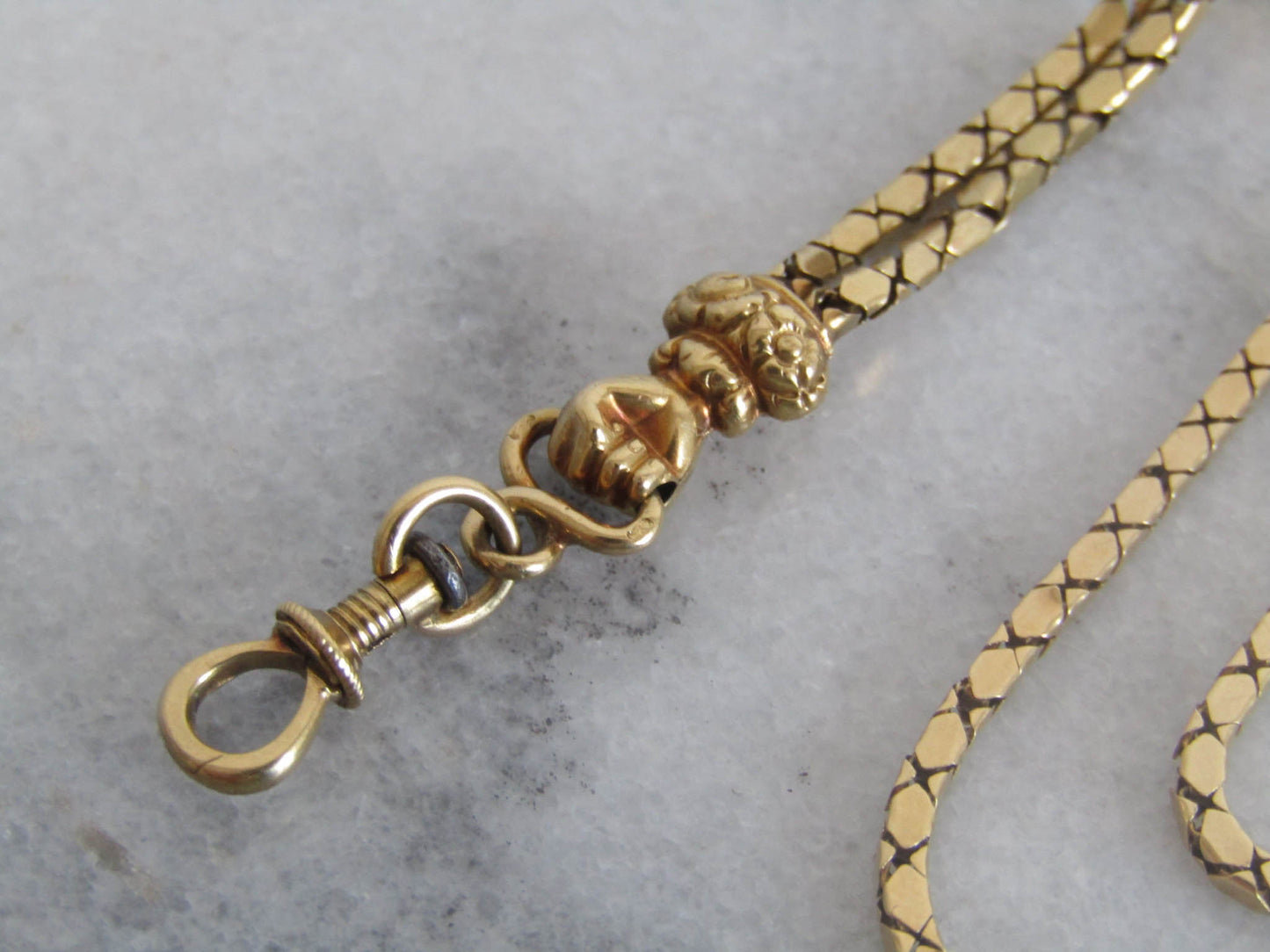 Antique Early Victorian Fist Articulated Long Guard Chain c. 1840, (28.95 g)